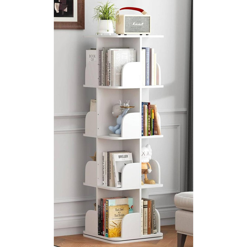 Bibliothèque carrée à 4 niveaux 4 pièces - étagère de rangement rotative 360 ° ou petits espaces - blanc