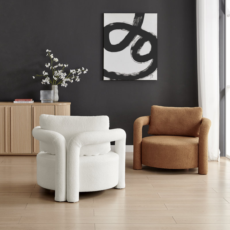 Doiron Faux Shearling Accent Arm Chair, Wilmont White Faux Leather