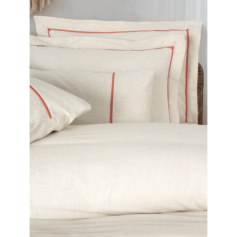 Luxury Double Quilt Cover Set, Orange & Cream, 79 x 87 in | 85% Cotton / 15% Linen, Includes 2 Pillowcases & Oxford Pillowcases | Machine Washable, Button Closure Design | Perfect for Cozy Bedrooms
