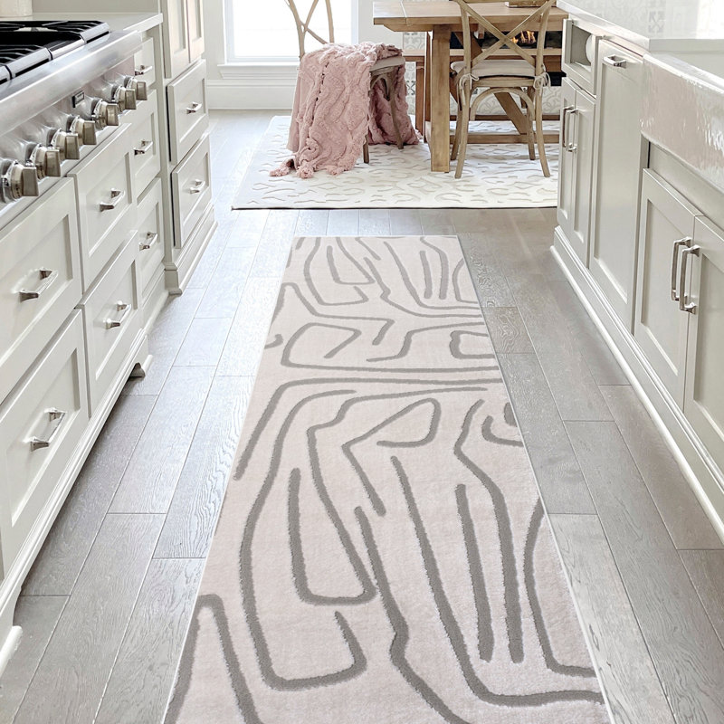 Tapis blanc / gris clair Sauvanne, Tapis de couloir 2 pi x 8 pi