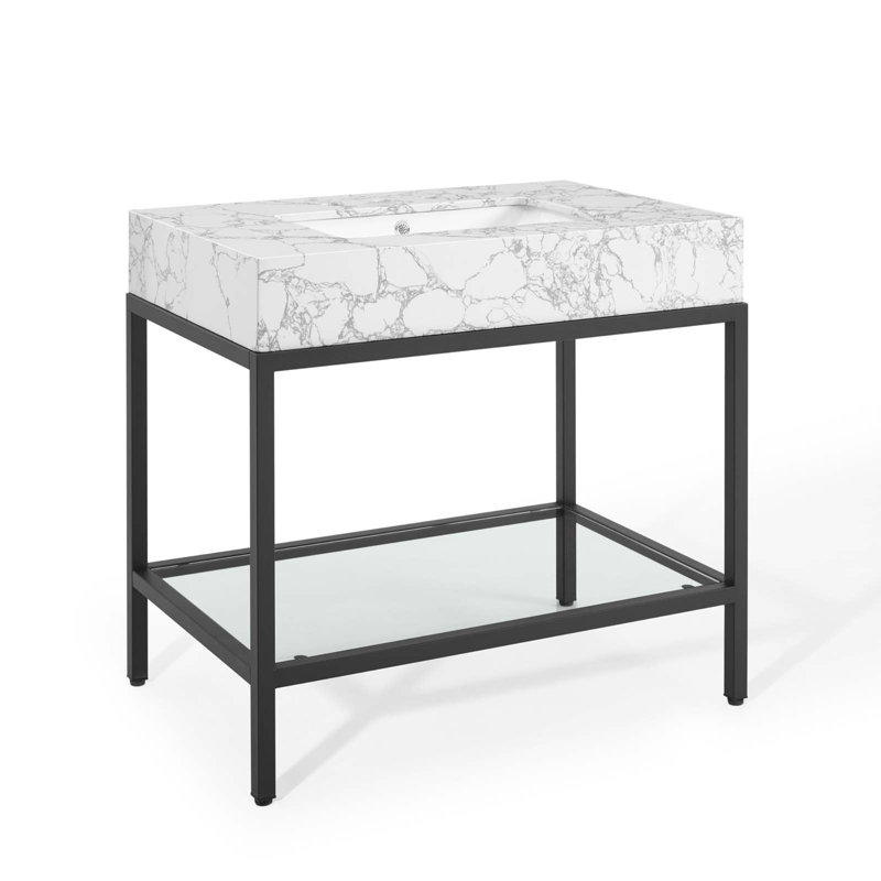 Modway Kingsley 36" Stainless Steel Bathroom Vanity, Black