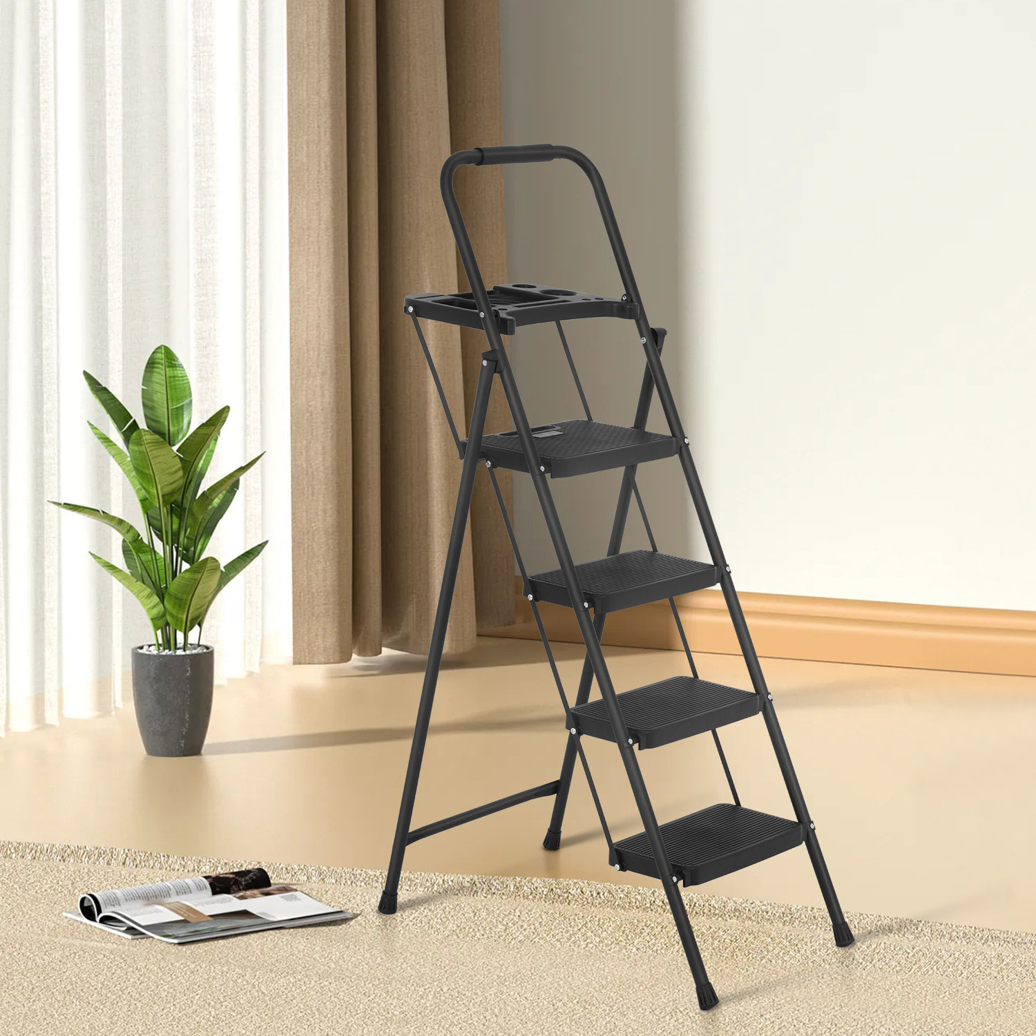 Symple Stuff Montreuil 4 - Step Steel Folding Small Step Ladder | Wayfair