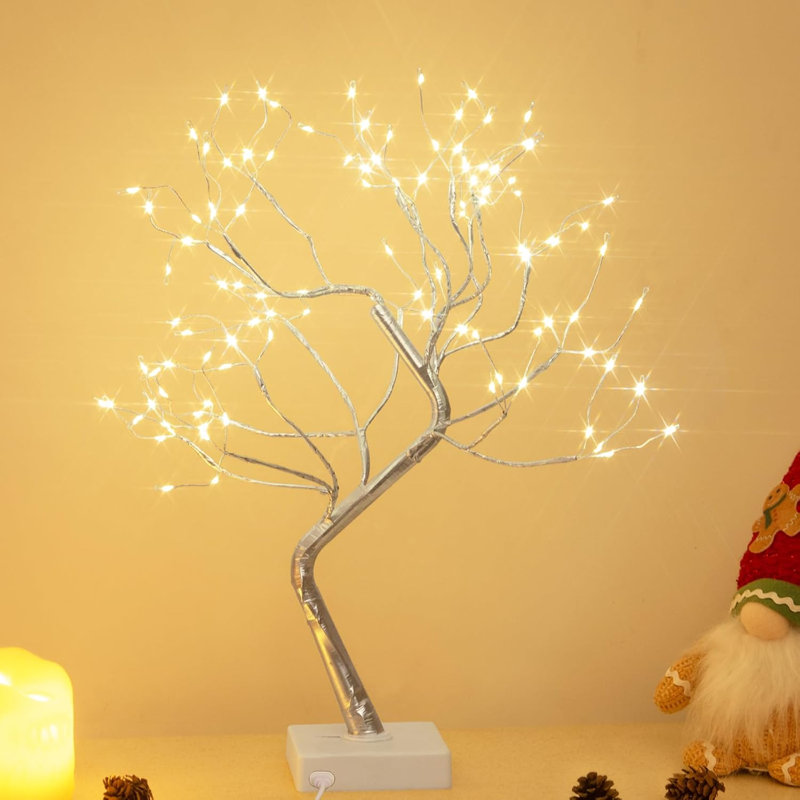 Arbre de table bonsaï avec lumière DEL blanc chaud et minuterie, 18 po