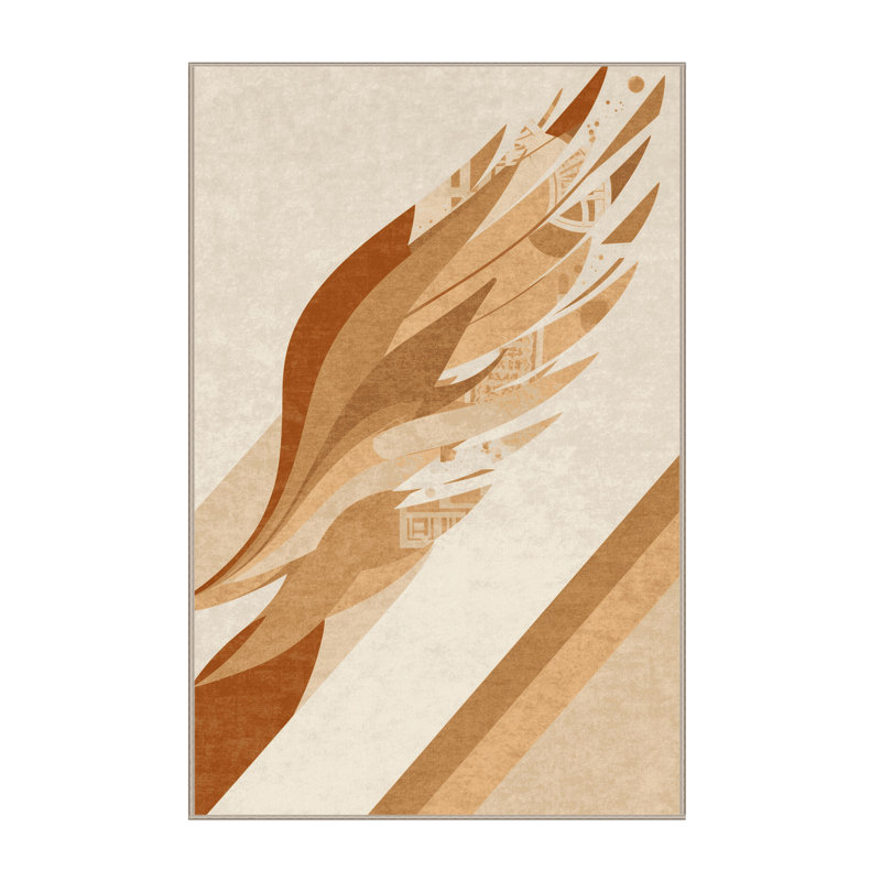 Machine Washable Palvinder Modern & Contemporary Abstract Rug in Beige – Beige Binding, 7 x 10
