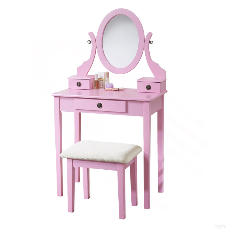 Ensemble coiffeuse et tabouret de maquillage Moniys, Rose