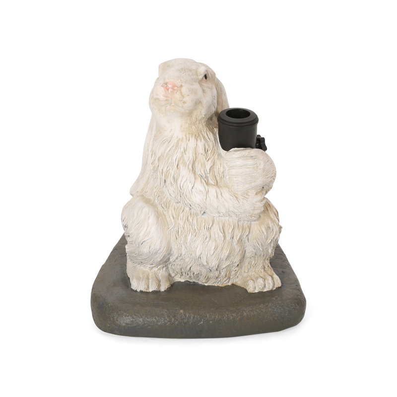 Rabbit-Shaped Umbrella Base - Concrete With Resin, Matte White, Strong Build, Accommodates Multiple Pole Diameters, No Assembly Heavy-Duty Rabbit Fits 1.50", 1.75", 2.00" Diameter Poles, Required