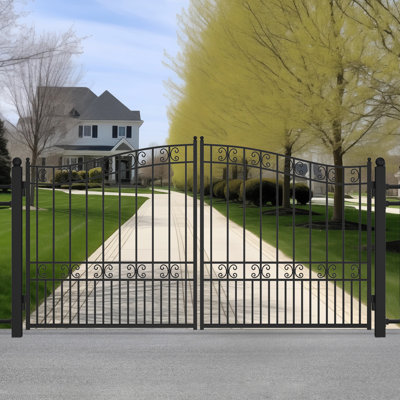 Driveway Gate, Dual Swing driveway gates, Floral Pattern Design Metal Security Outdoor Gates for Yard