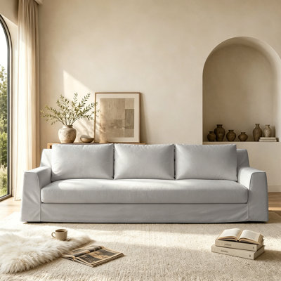 Ailey 110" Oversized Slipcovered Sofa with One-Piece Easy Removable Washable Cover, 3-Seat 
