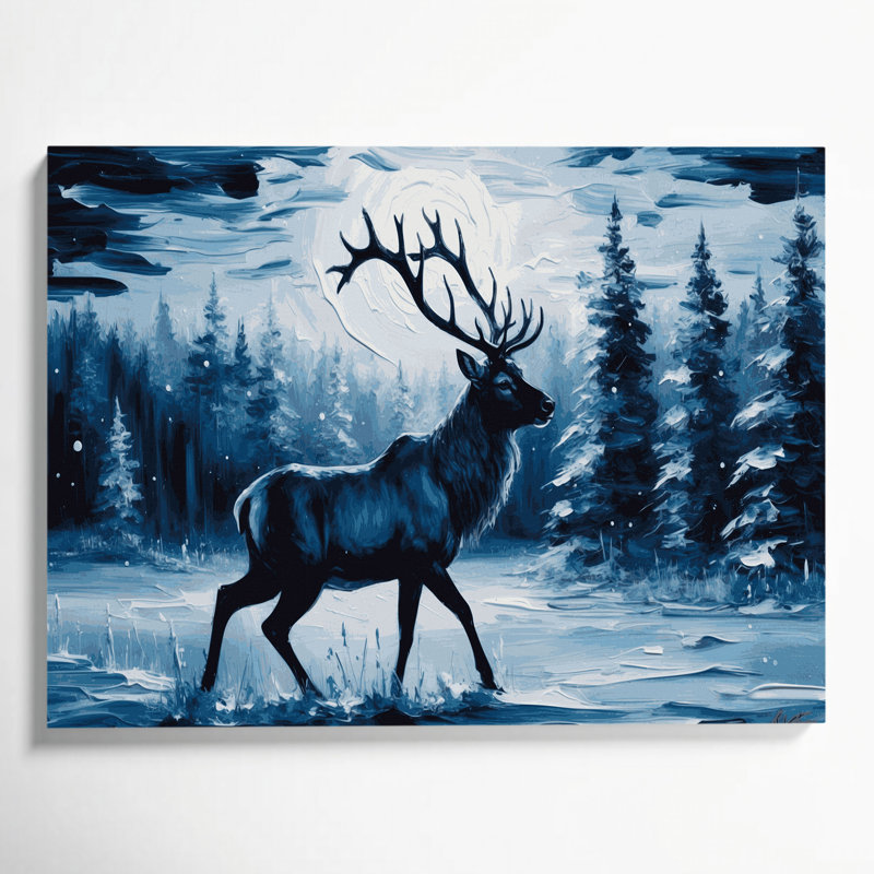 «Christmas Reindeer Silhouettes», art mural sur toile bleue, H 8 po x l 10 po