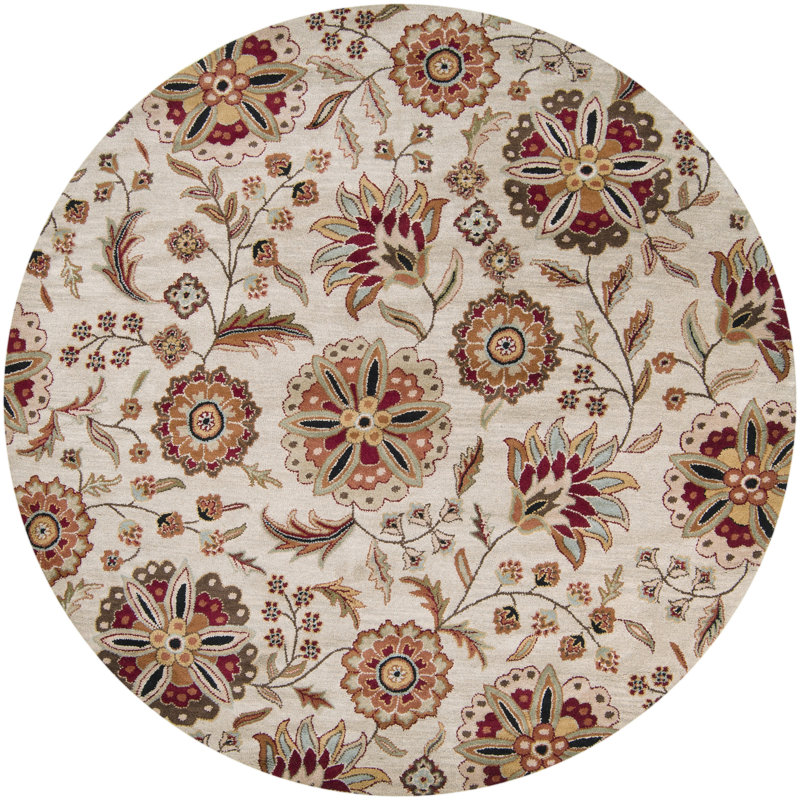 Elsberry Hand Tufted Wool Floral Indoor Rug, Round 8'