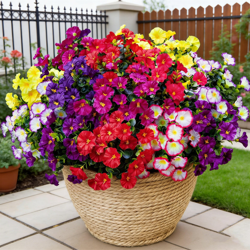 16 Bundles Artificial Morning Glory Flowers For Outdoor Decor ,Weather Faux Silk & Plastic,  Fake Plants For Patio, Garden & Window Box