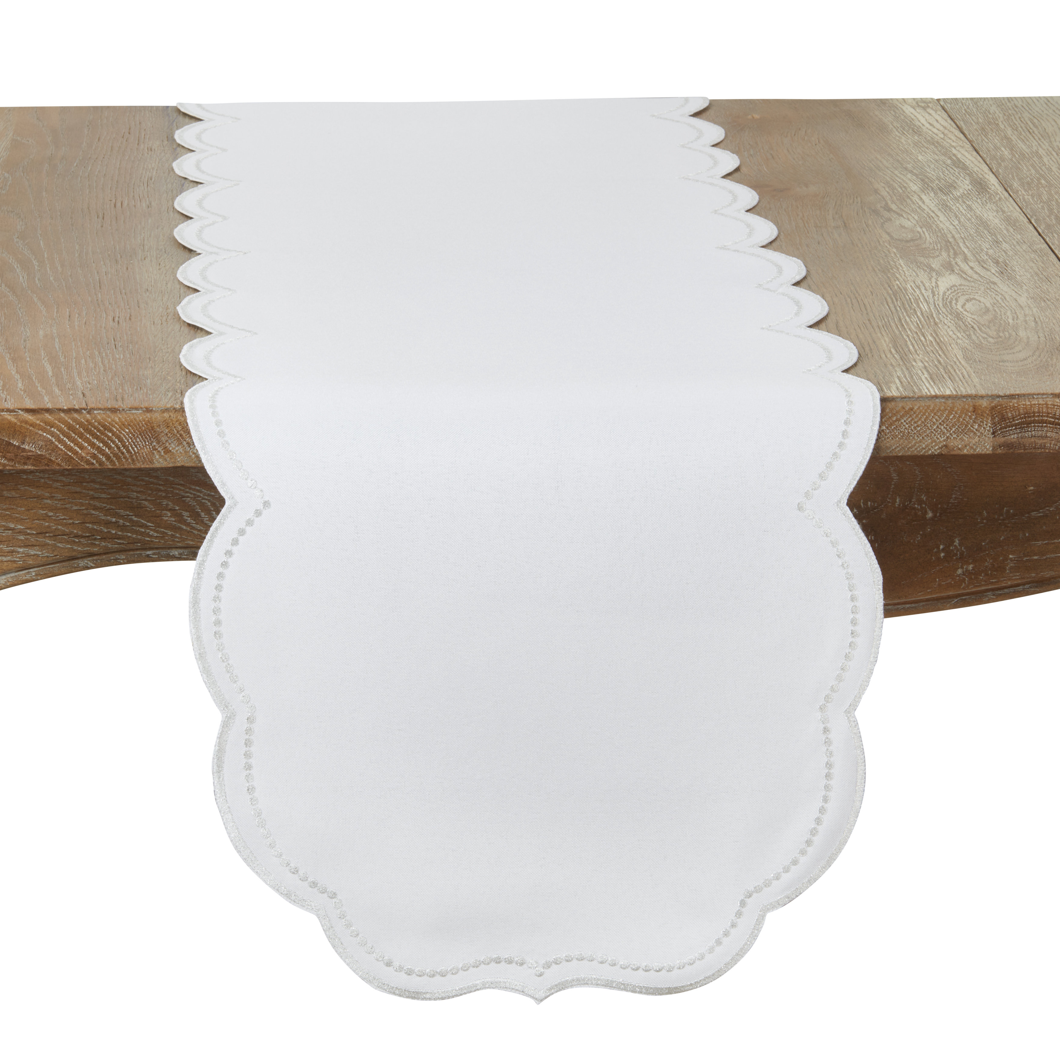 Saro Embroidered Polka Dot Table Runner w/ Scallop Edge | Birch Lane