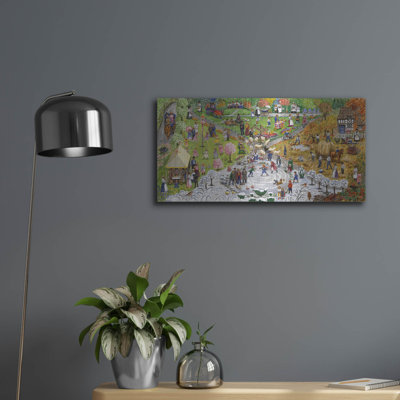 'Country Life Through The Seasons With Skating In Winter'  by Gale Pitt Metal Wall Art, 24" x 12"