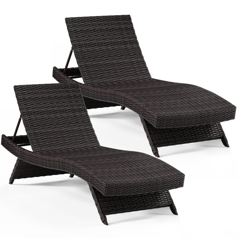 Premium Brown Wicker Outdoor Chaise Lounge Set of 2