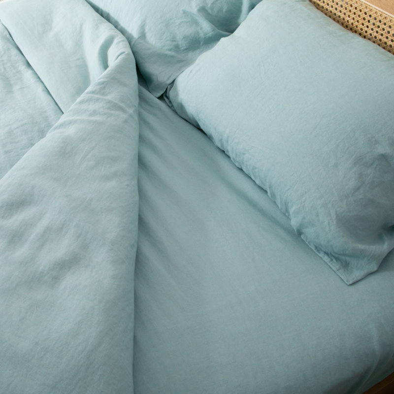 100% Linen Machine Woven Fitted Sheet, Blue, Kingsize (5')