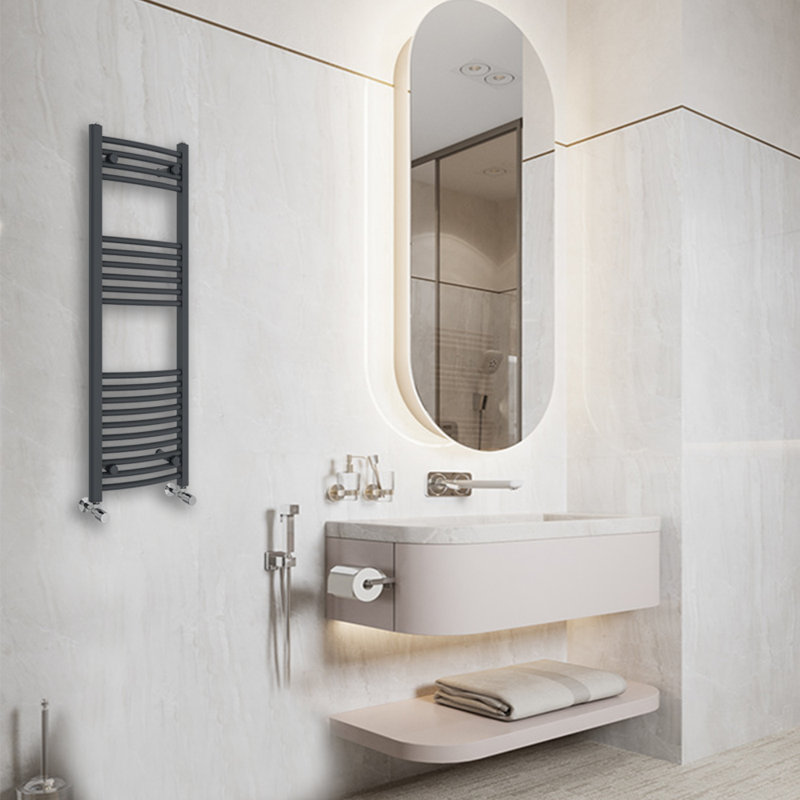 Cano Curved Heated Towel Rail Radiator Bathroom Ladder Warmer, 120cm H x 40cm W x 4.5cm D, Dark Grey