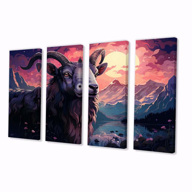 «Buck Goat Twilight Trek I», ensemble d'art mural 4 pièces, H 28 po x l 48 po