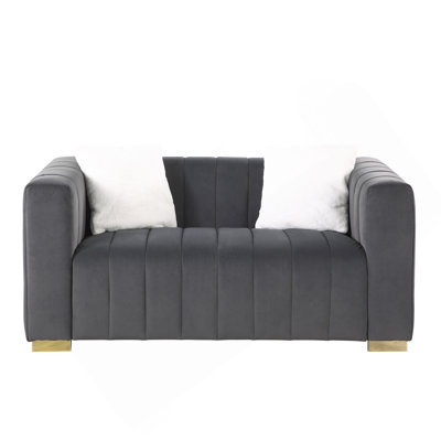 A Modern  Channel Sofa  Take On A Traditional Chesterfield,Grey Color,Loveseater
