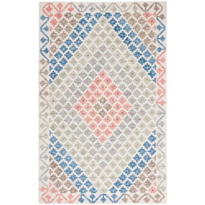 Aapri Hand Tufted Wool/Cotton/Latex Geometric Rug in Blue/Ivory