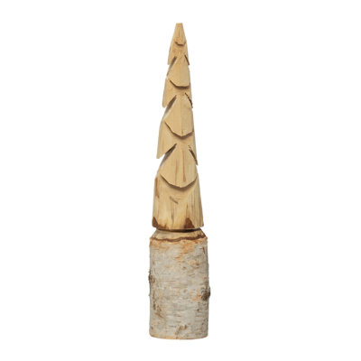 Hand-Carved Birch Wood Tree with Wood Base