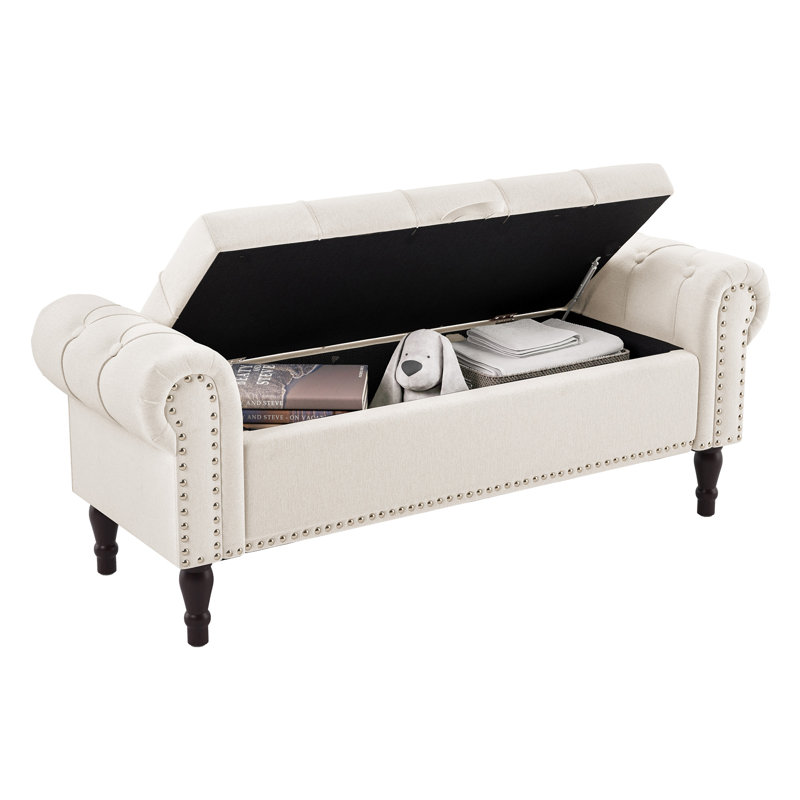 Banc de rangement rembourré Dawsey, H 19,6 po x l 50,7 po x P 17,1 po, Beige