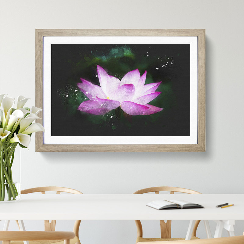 Pink Water Lily Flower Vol.2 - Picture Frame Graphic Art, 65cm H x 90cm W x 2cm D, Oak Framed