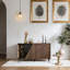 Table d'appoint style noyer Mid-Century 2 en 1 avec rangement à ressort
