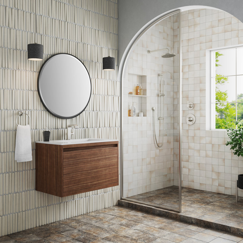 Mantova 31.5'' W Single Vanity, Mid Century Walnut, 31.5'' W, Charcoal Black