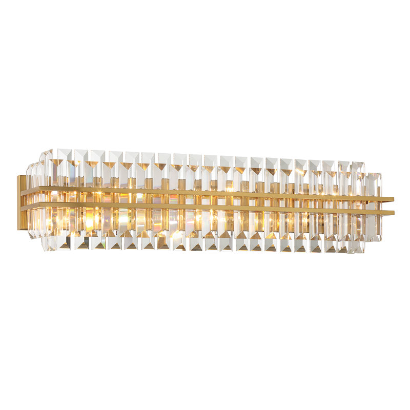 Meuble-lavabo en laiton vieilli clair, Six lumières, Laiton vieilli, H 8 po x l 31,5 po x P 6 po