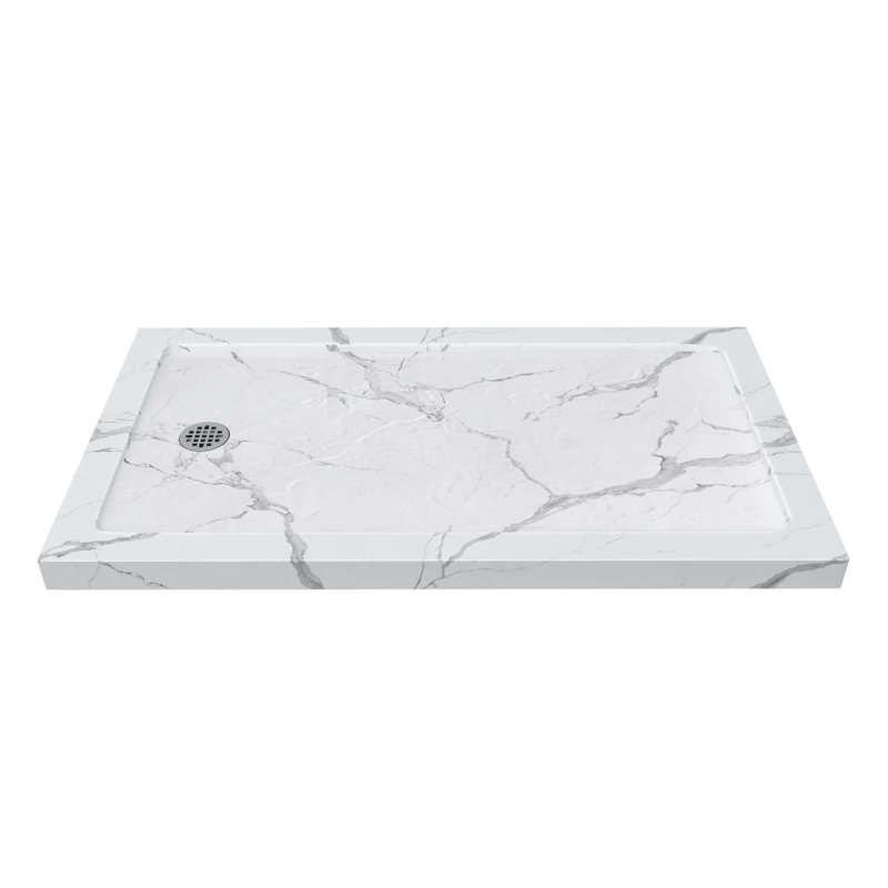 Receveur de douche découpable 46-48 po x 34 po, couleur marbre blanc, avec 4 brides amovibles