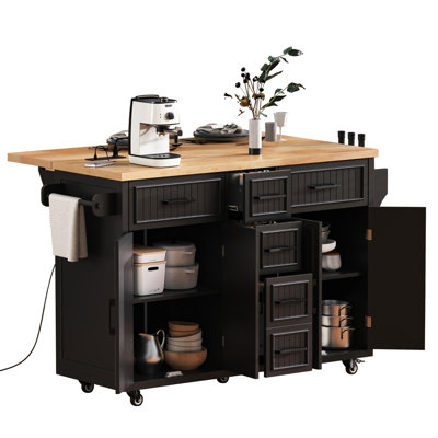 Kitchen Island with Drop Leaf and Built-In Charging Station