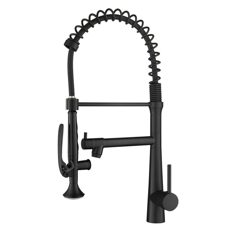 Single Handle Pre-Rinse Kitchen Faucet - Heavy Duty Commercial Matte Black Cross Pull Down Sink Style Bolt, Matte Black