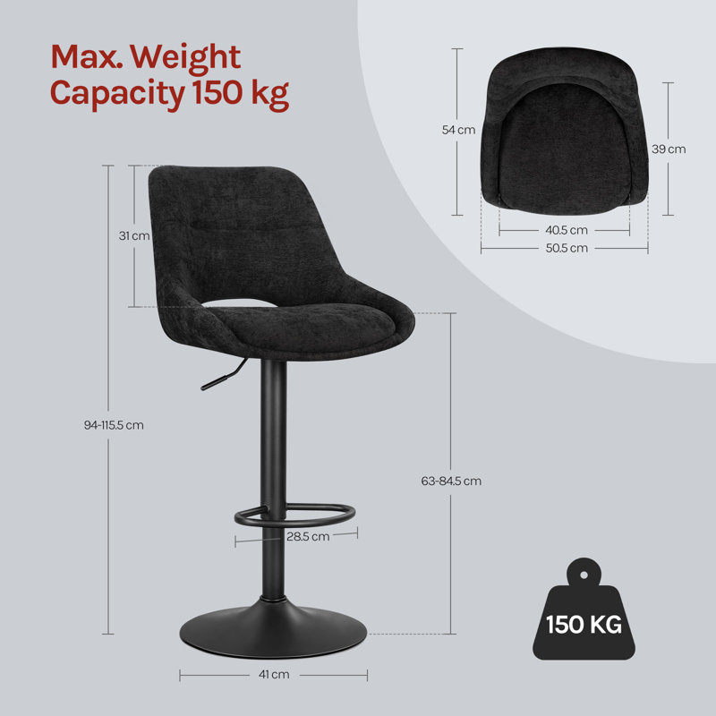 Swivel Upholstered Bar Stool with Iron Frame, Black, 2
