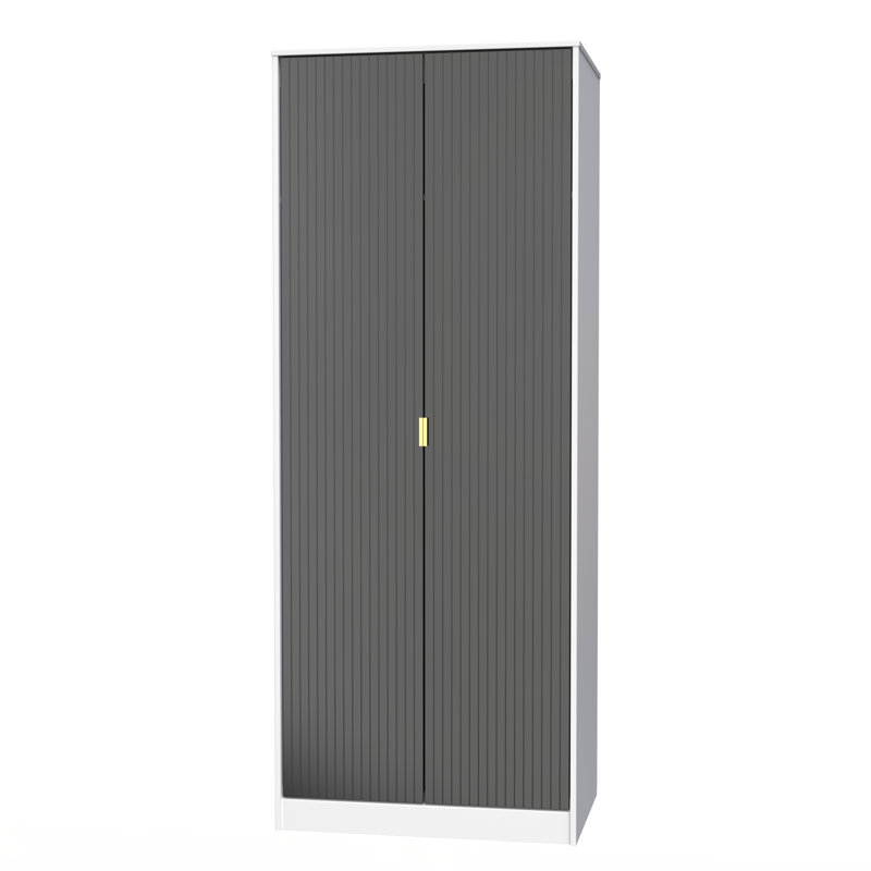 Fully Assembled 2 Door Wardrobe, 182.5cm H x 111cm W x 53cm D, Black/White