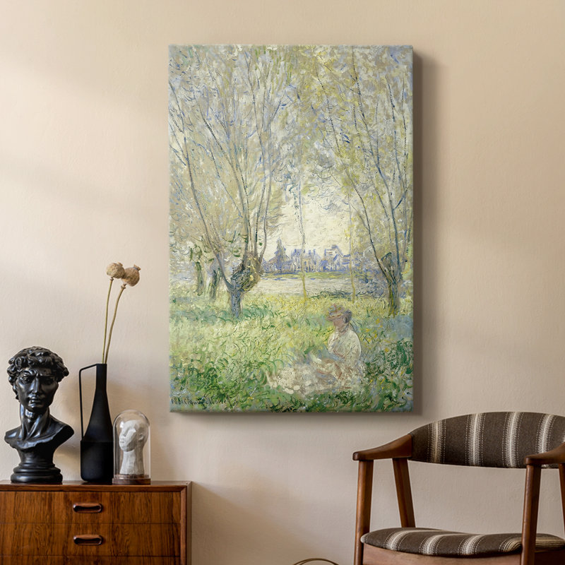 Femme assise sous les saules - Toile tendue avec châssis par Claude Monet, 18 x 27