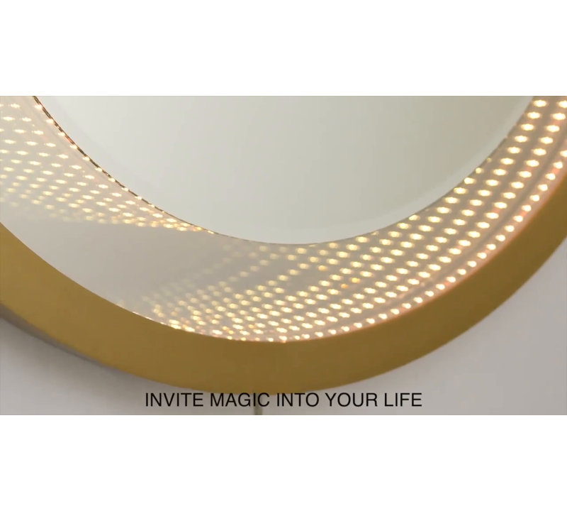 Starfall Infinity LED Round Wall Mirror with Brushed Brass Frame