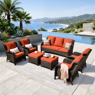 Wicker/Rattan 7 - Person Seating Group With Cushions