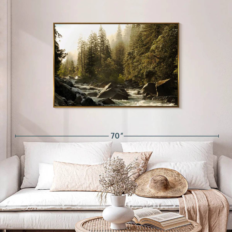 Rivière Yosemite Merced, Cadre flottant doré, 43 po x 29 po