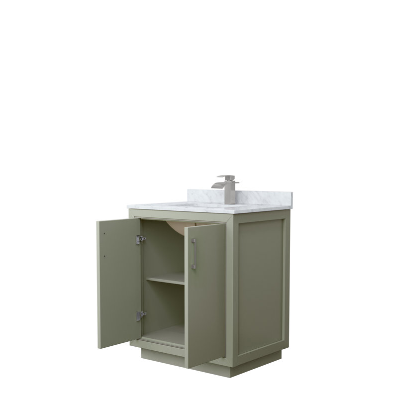 Icon 30 in. Single Vanity, Dark Blue, Brushed Nickel, White Carrara