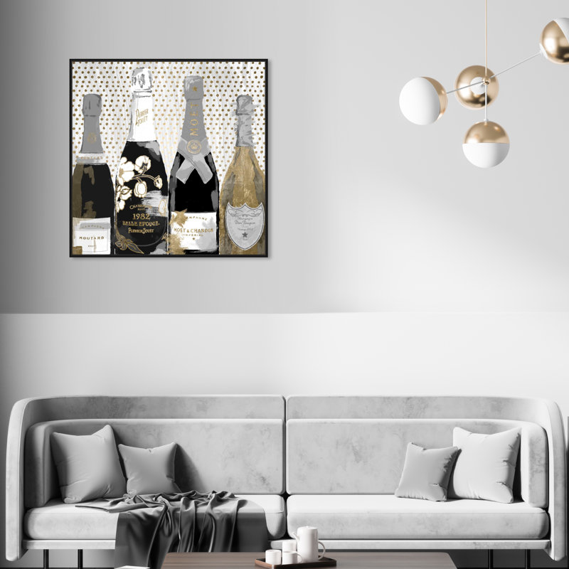 Drinks and Spirits «Pass the Bottle Night» Champagne - impression sur toile tendue, H 24 po x l 24 po, Cadre noir