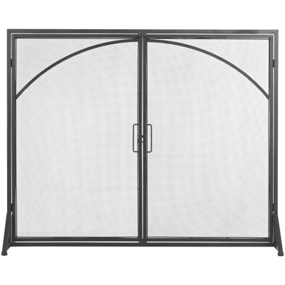 Minimalist metal fire screen with arched doors and handles