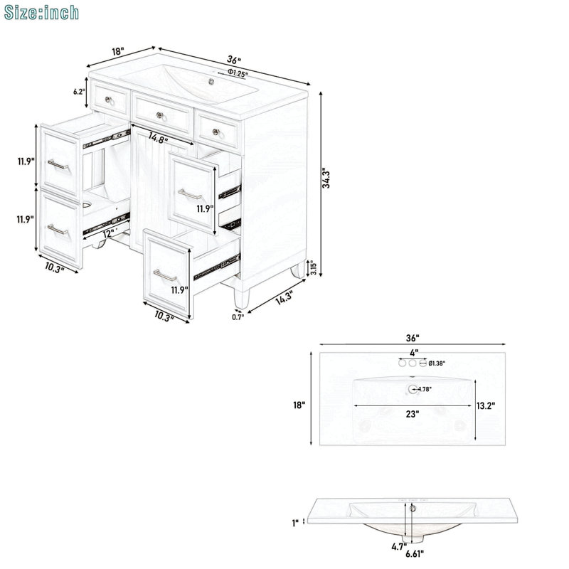 Meuble-lavabo simple avec plateau 36,02 Tornell, Blanc