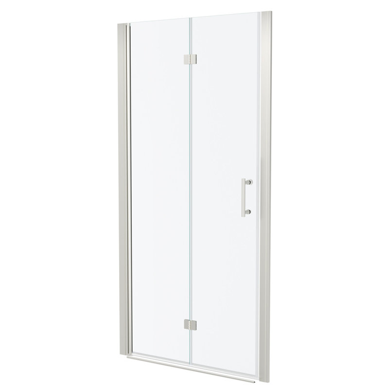 Porte de douche pliante sans cadre avec verre trempé l 30 po x H 72 po, Nickel brossé
