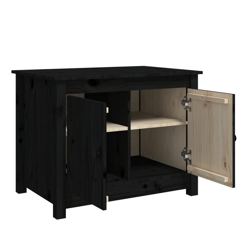 Kittell Solid Wood Four Leg Coffee Table with Storage, Black