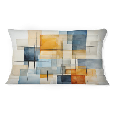 Beige And Blue Geometric Collage - Fashion Printed Throw Pillow