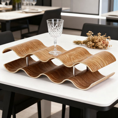 Freestanding Wave Design Wine Rack 2-Tier Countertop Storage For 7 Bottles, Premium Willow Wood Construction With Dowel Bracket For Stability And Arti by Prep & Savour