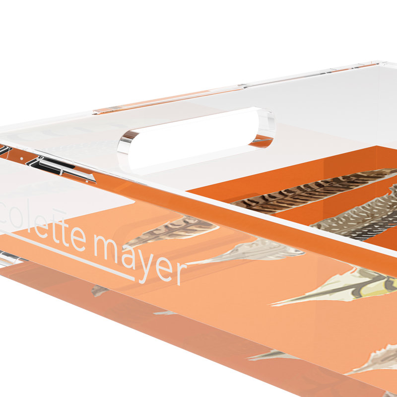 Pheasant Feathers Acrylic Rectangle Decorative Tray, Orange, 22.5"W x 14.5"D x 2"H