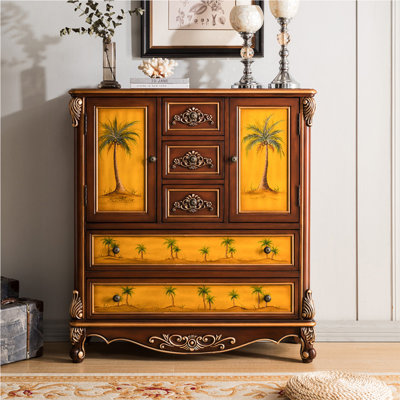 Commodes et commodes rectangulaires en bois massif brun et jaune