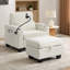 Canapé inclinable simple avec dossier réglable manuellement, port de charge USB sur le côté de l'accoudoir, support pour téléphone inclus, rangement des accoudoirs dissimulé et repose-pieds de rangement assorti - beige