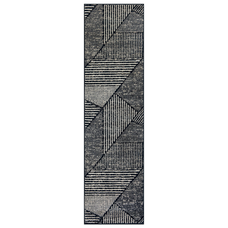 Tapis contemporain délavé à motif géométrique, Tapis de couloir 2 pi 2 po x 12 pi